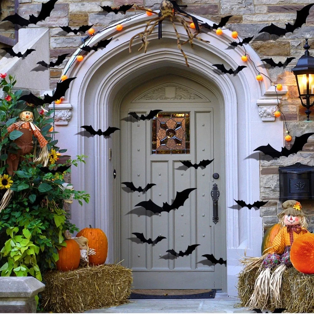 Halloween 3D Bats Decorations, 128 PCS 4 Mixed Sizes and pattern Wall Wi…